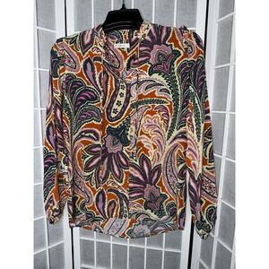 Tyler Boe Purple Tie Up V-neck Shirt Blouse Women Small Multicolor Abstract